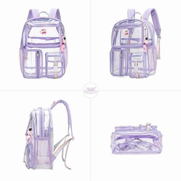 Purple Clear Backpack with Rainbow Accents heavy duty for school stadium approve - Picture 9 of 15